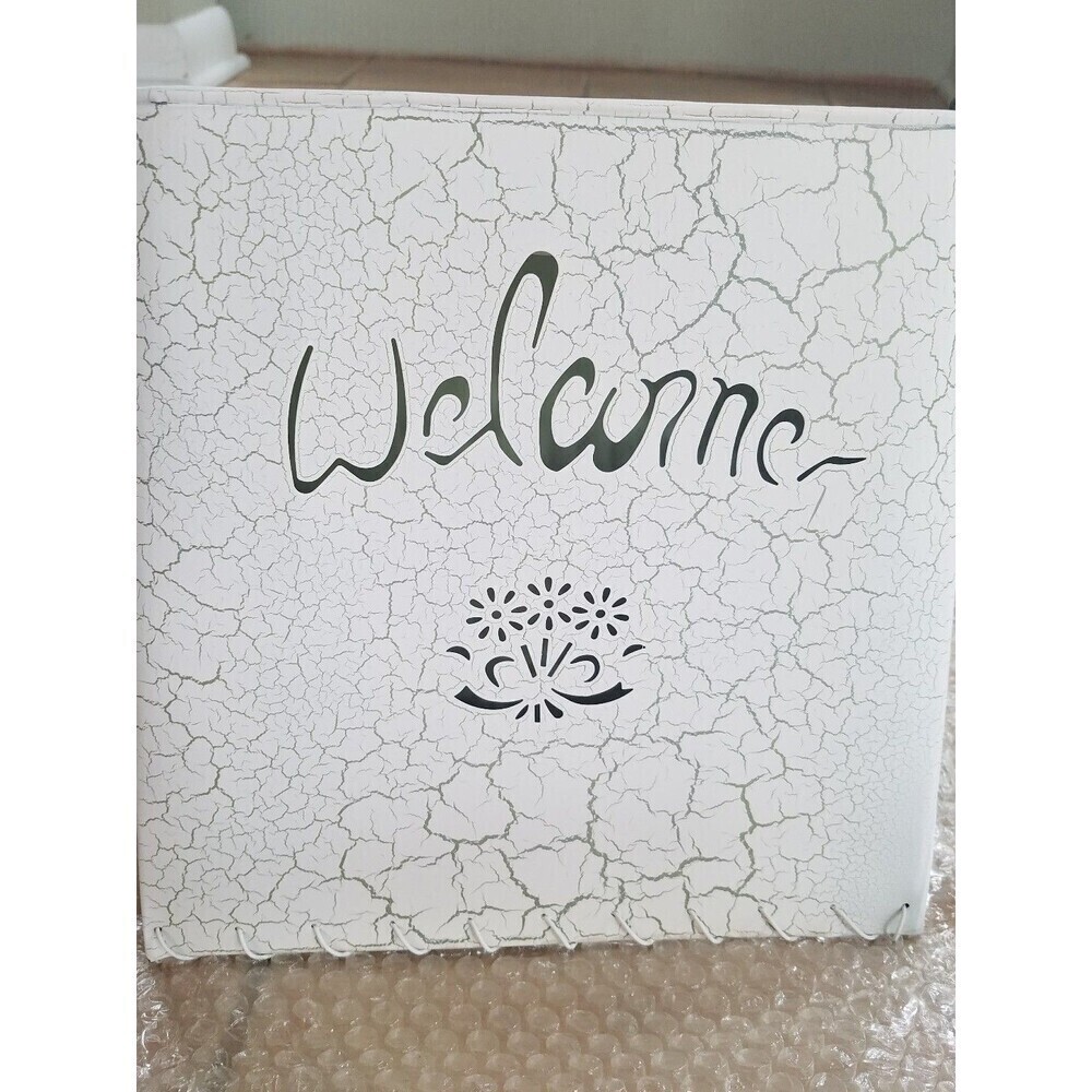 Home Interior hanging Welcome decorative container, antiqued white